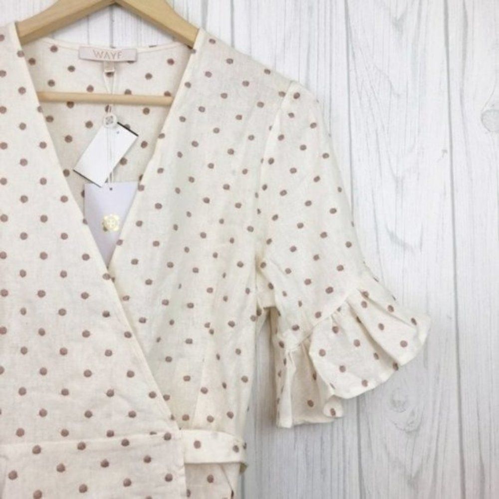 WAYF Kaitlyn Linen Blend Wrap Polka Dot Top  - Picture 3 of 6